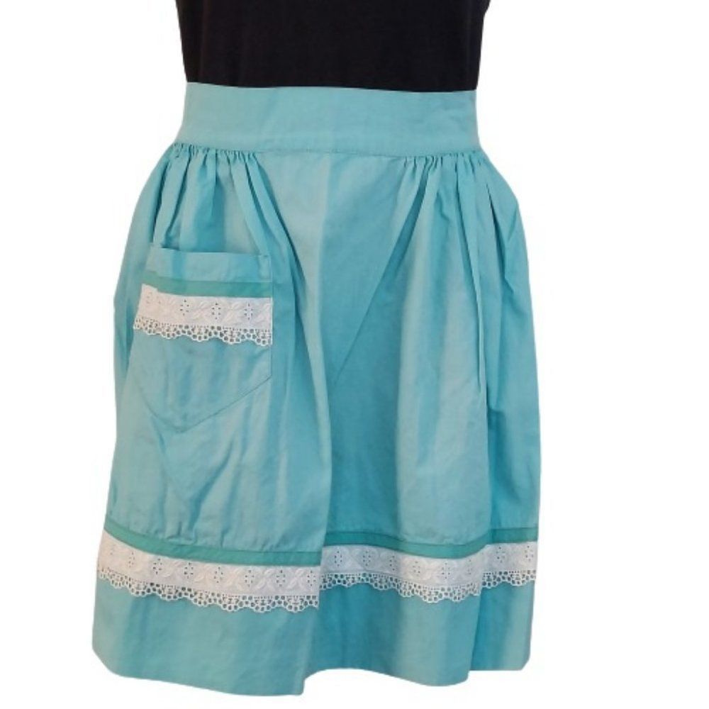 Vintage Handmade Half Apron, Teal